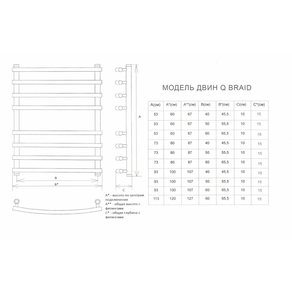 Полотенцесушитель Двин Q braid 100/60 1"-3/4"-1/2" Универсальный К1, Полированный (4627146181231)