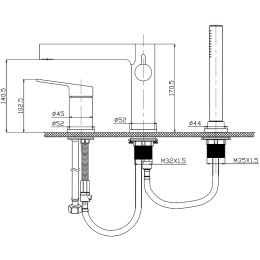 Смеситель на борт ванны BelBagno DELTA DEL-BVD3-BORO