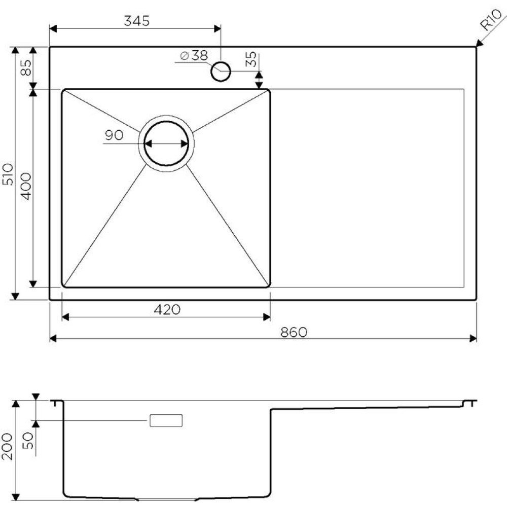 Кухонная мойка Omoikiri Akisame 86-IN-L (4993760) нержавеющая сталь