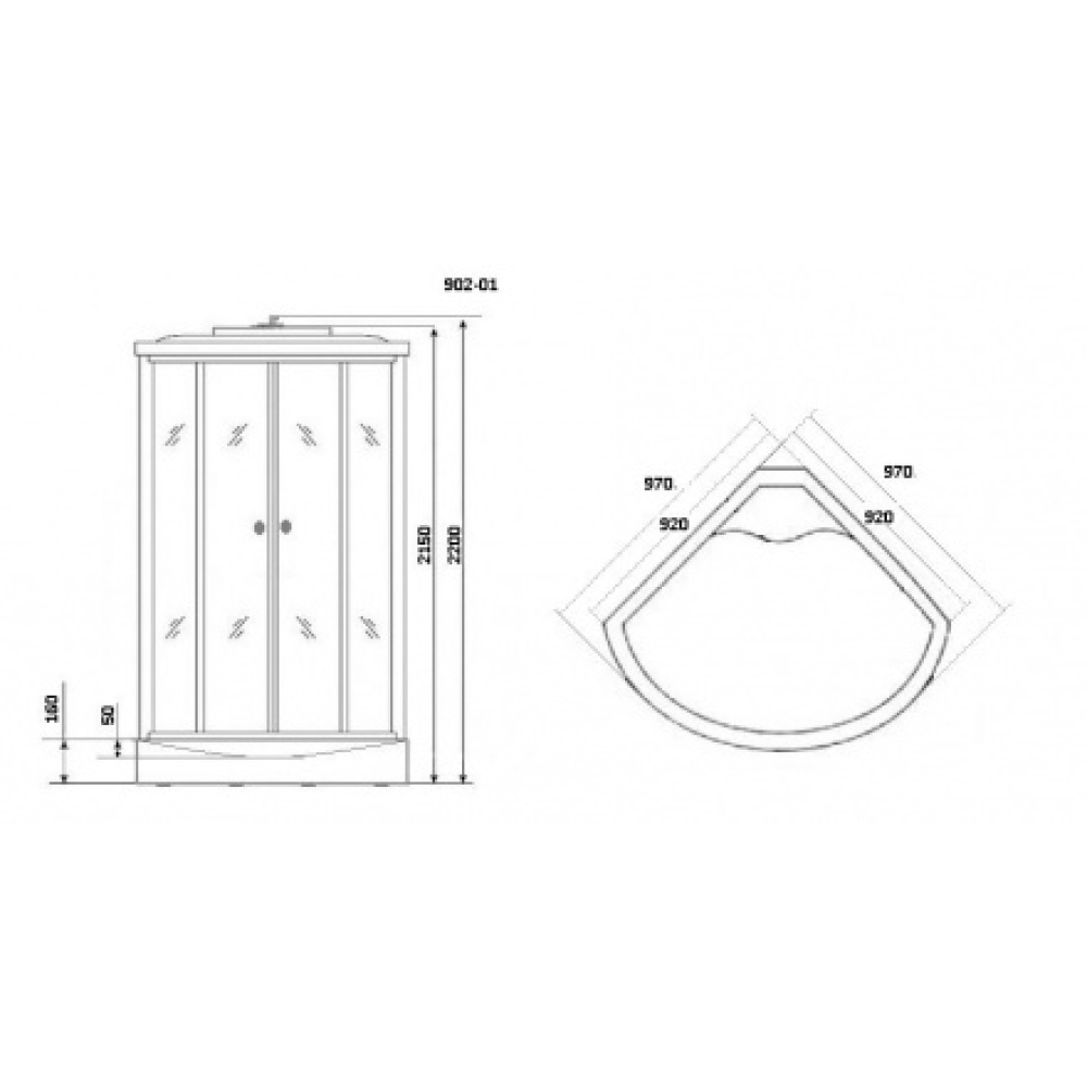 Душевая кабина 100x100x220 Niagara (NG-902-01) С гидромассажем, акрил, Поддон низкий