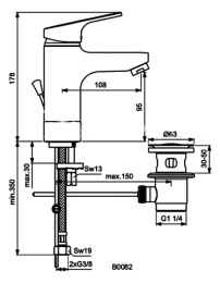 Смеситель Ideal Standard Slimline II Vessel B0082AA для раковины, д/к