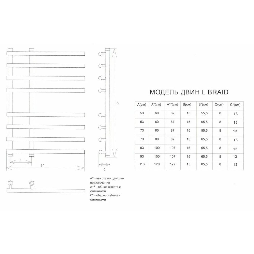 Полотенцесушитель Двин L braid 100/15/55 1"-3/4"-1/2" Универсальный К1, Полированный (4627146180937)