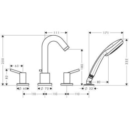 Смеситель на борт ванны 32314000 Hansgrohe Talis S