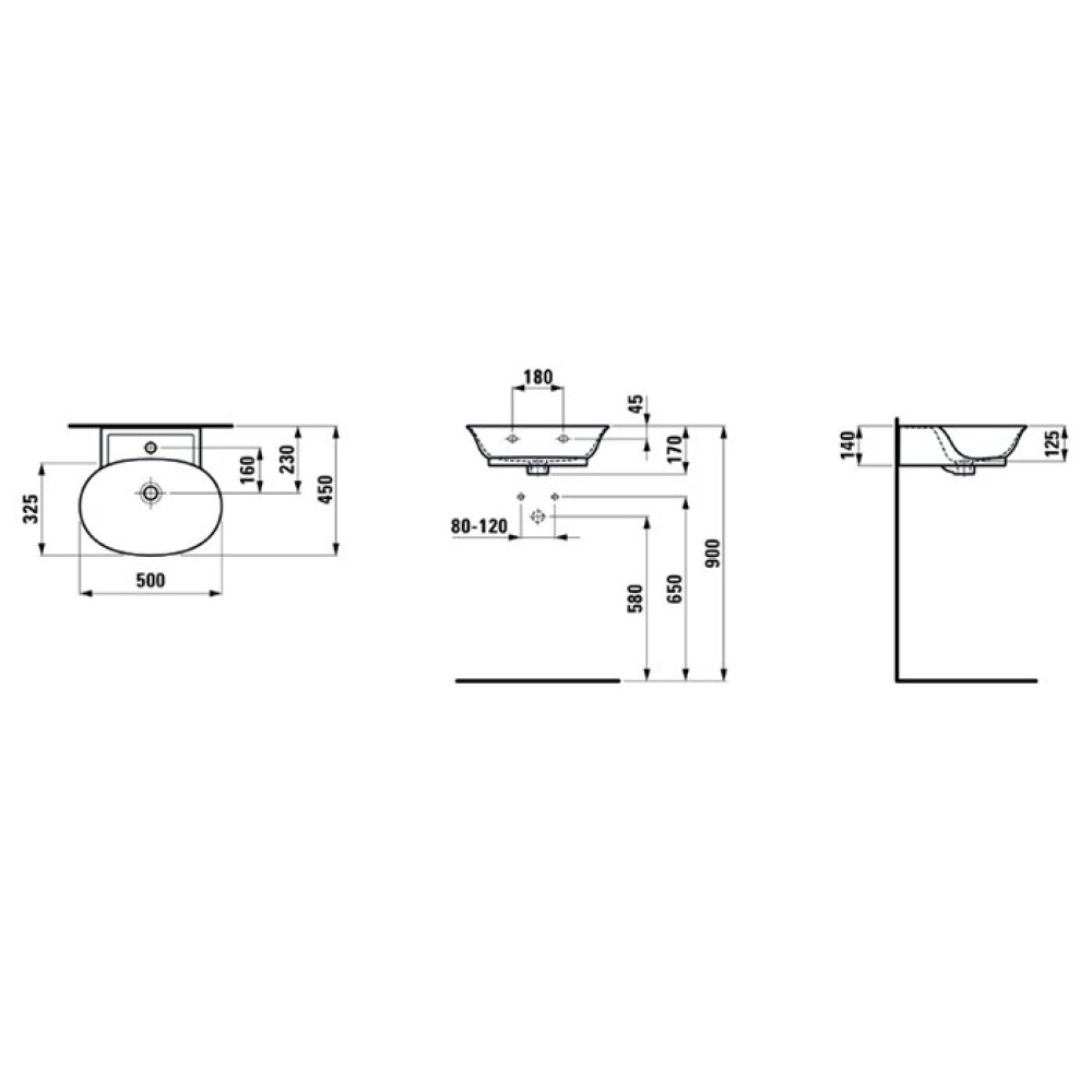 Раковина Laufen New Classic 8.1585.2.400.109.1 50 х 45 х 17 см, SaphirKeramik, LCC, без отверстия, б