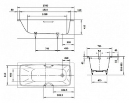 Ванна Kaldewei Cayono мод 750, 170 х 75 х 41 см, anti-slip