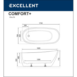 Акриловая ванна 175x74 Excellent (WAEX.CMP2.17WB), овальная