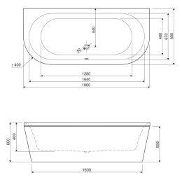 Акриловая ванна 180x80 Cezares (METAURO-wall-180-80-40-W37), овальная