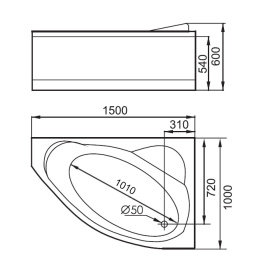 Акриловая ванна 150x100 Gemy (G9009 B R), угловая асимметричная