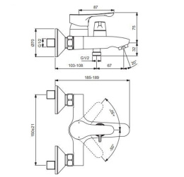Vidima WAVE BA416AA Настенный смеситель для ванны/душа