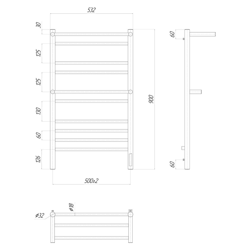 Полотенцесушитель электрический Lemark Pramen LM33910Z П10 500x900, диммер справа, хром