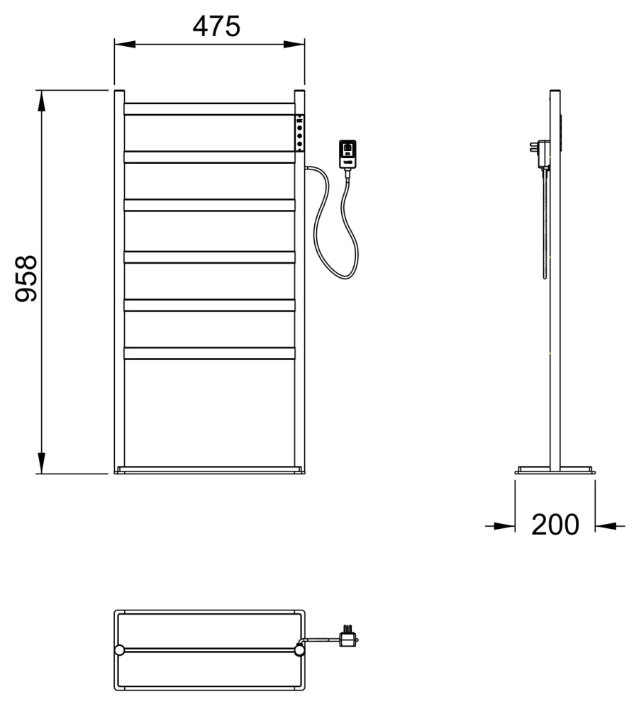 Фото Полотенцесушитель электрический напольный Wonzon&Woghand Essen (WW-A406-GM) Темный графит