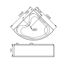 Акриловая ванна 150x150 Gemy (G9041 O), четверть круга