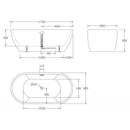 Акриловая ванна 170x80 BelBagno (BB70-1700-800), округлая
