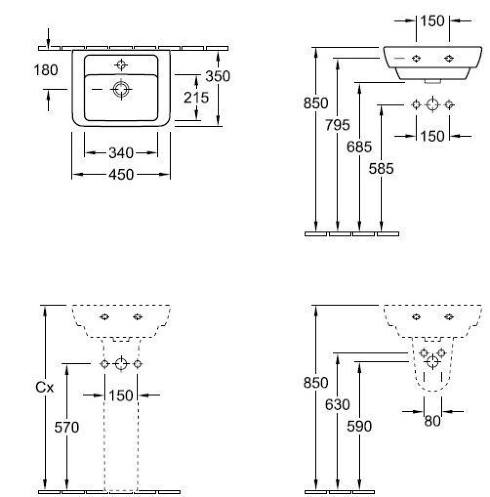 Фото Раковина компактная 73054501 VILLEROY&BOCH SUBWAY 2.0, 450x350 мм