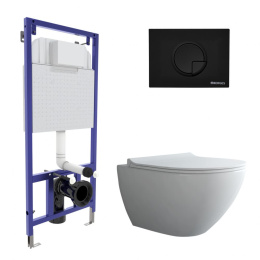 Фото 043268 Комплект BERGES: инсталляция NOVUM, кнопка R5, унитаз PUMA Rimless 51 см, сидение дюропласт T