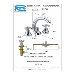 Смеситель для раковины Remer RR 11CLI VO бронза