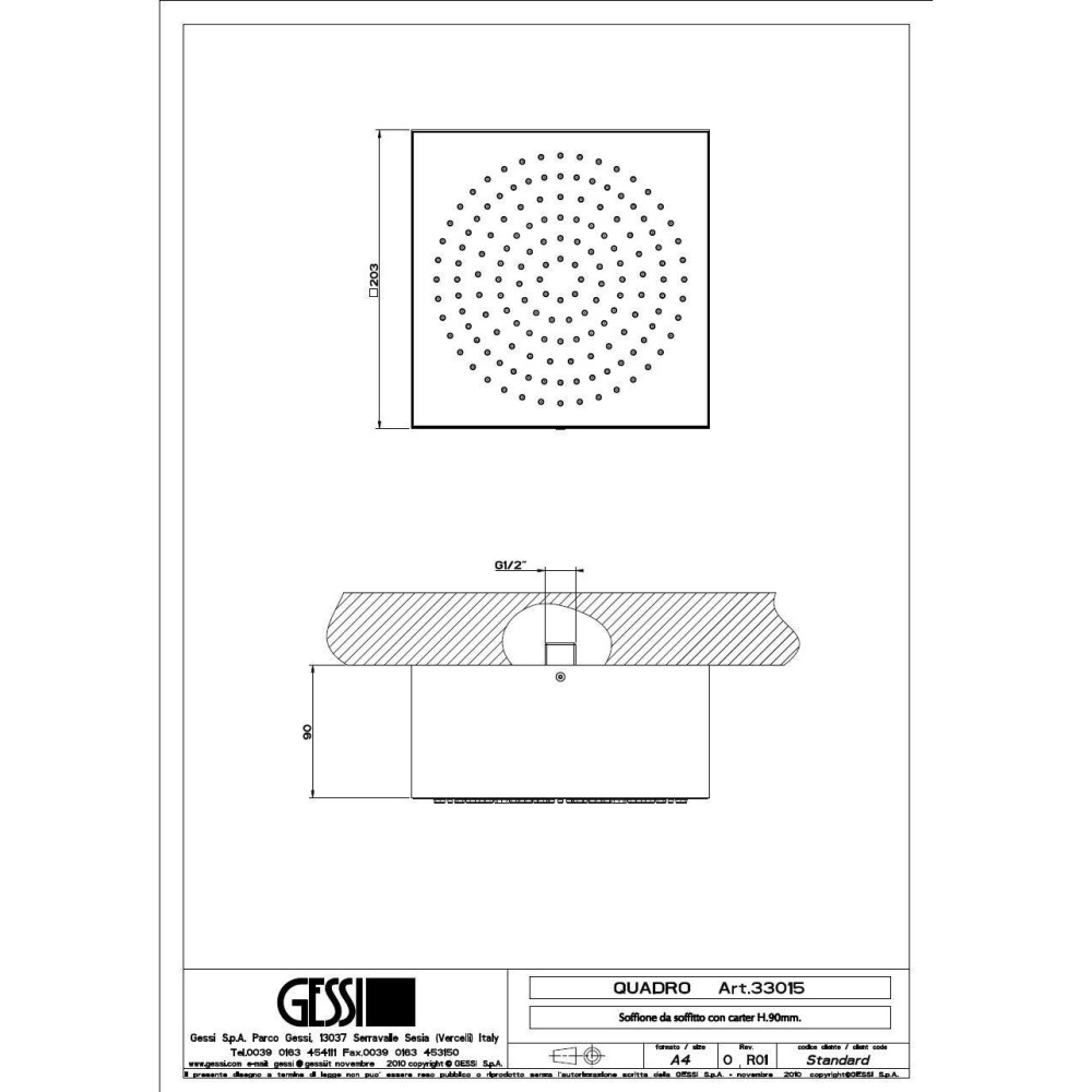 Верхний душ Gessi Segni Quadro (33015#238) сталь полированная