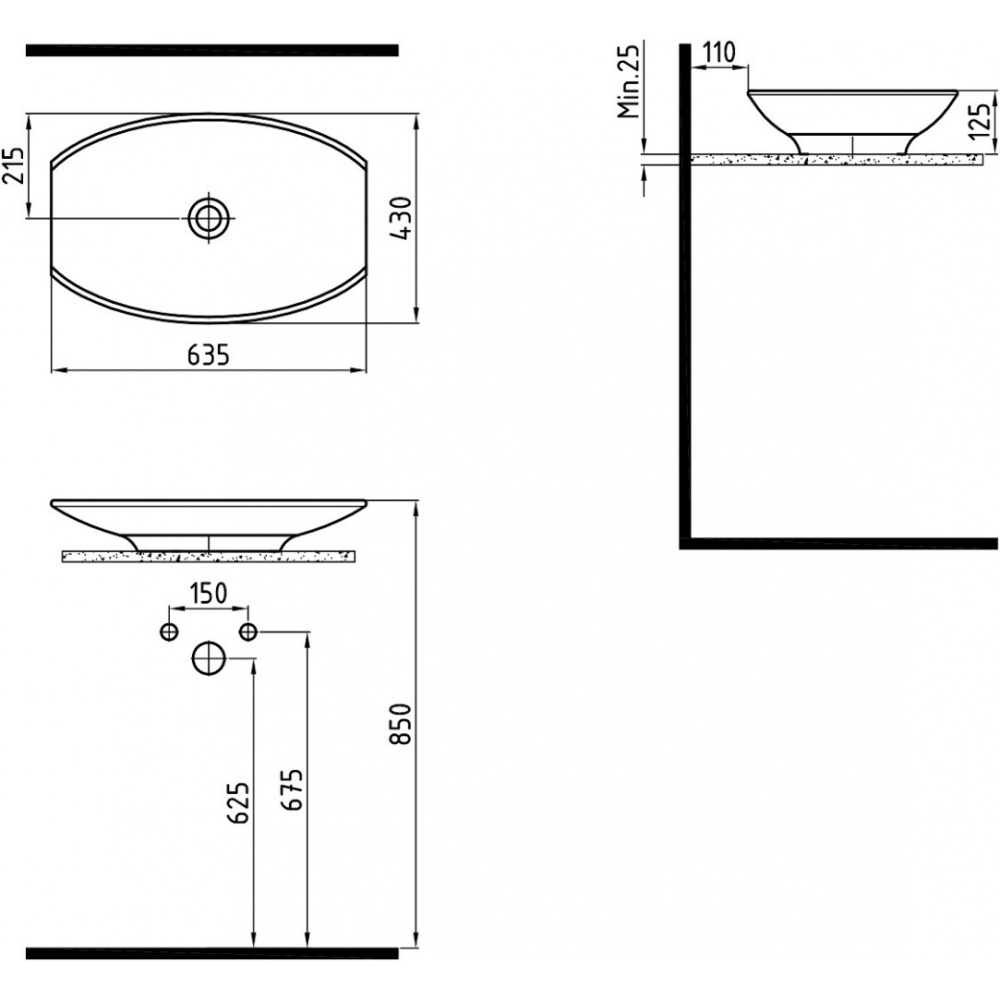 Раковина Bien Harmony HRLG06301FD0W3000 63 x 43 x 12.5 см округлая, белый