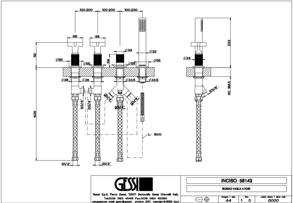 Фото Смеситель на борт ванны Gessi Inciso (58143#031) хром