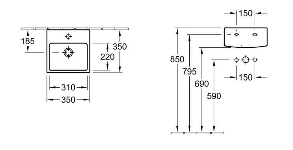 Фото Раковина компактная 73143GR1 VILLEROY&BOCH PURE BASIC, 350х350 мм