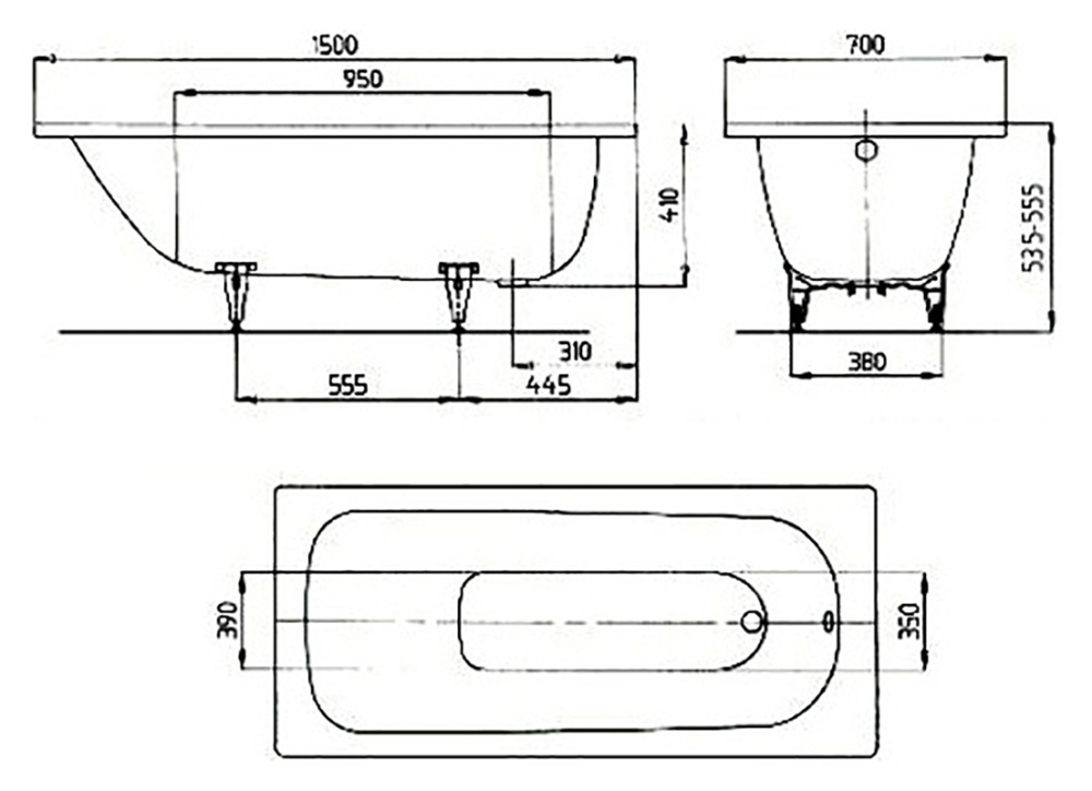 Стальная ванна 150х70 см Kaldewei Saniform Plus 111600013001 361-1 с покрытием Easy-Clean