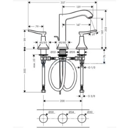 Смеситель для раковины на 3 отверстия 31331090 Hansgrohe Metropol Classic (хром, золото)