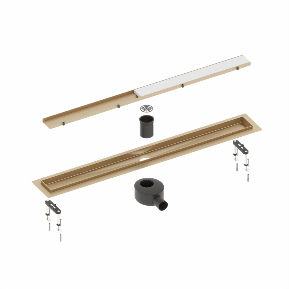 Фото Душевой лоток TIMO Drain System 800 DS230208/17 с двусторонней панелью "plate" под плитку, Золото ма