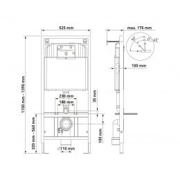 043224 Комплект BERGES для монтажа подвесного унитаза: инсталляция NOVUM525, кнопка F5 SoftTouch чер