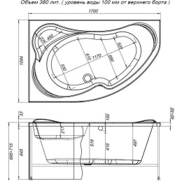 Акриловая ванна 170x110 Aquanet (00243767), асимметричная