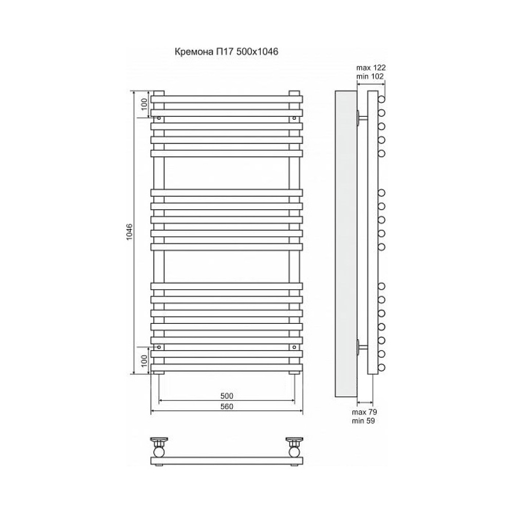 Фото Полотенцесушитель электрический Terminus 4660059920931 Кремона П17 500x1046, ТЭН HT-1 300W, левый/пр