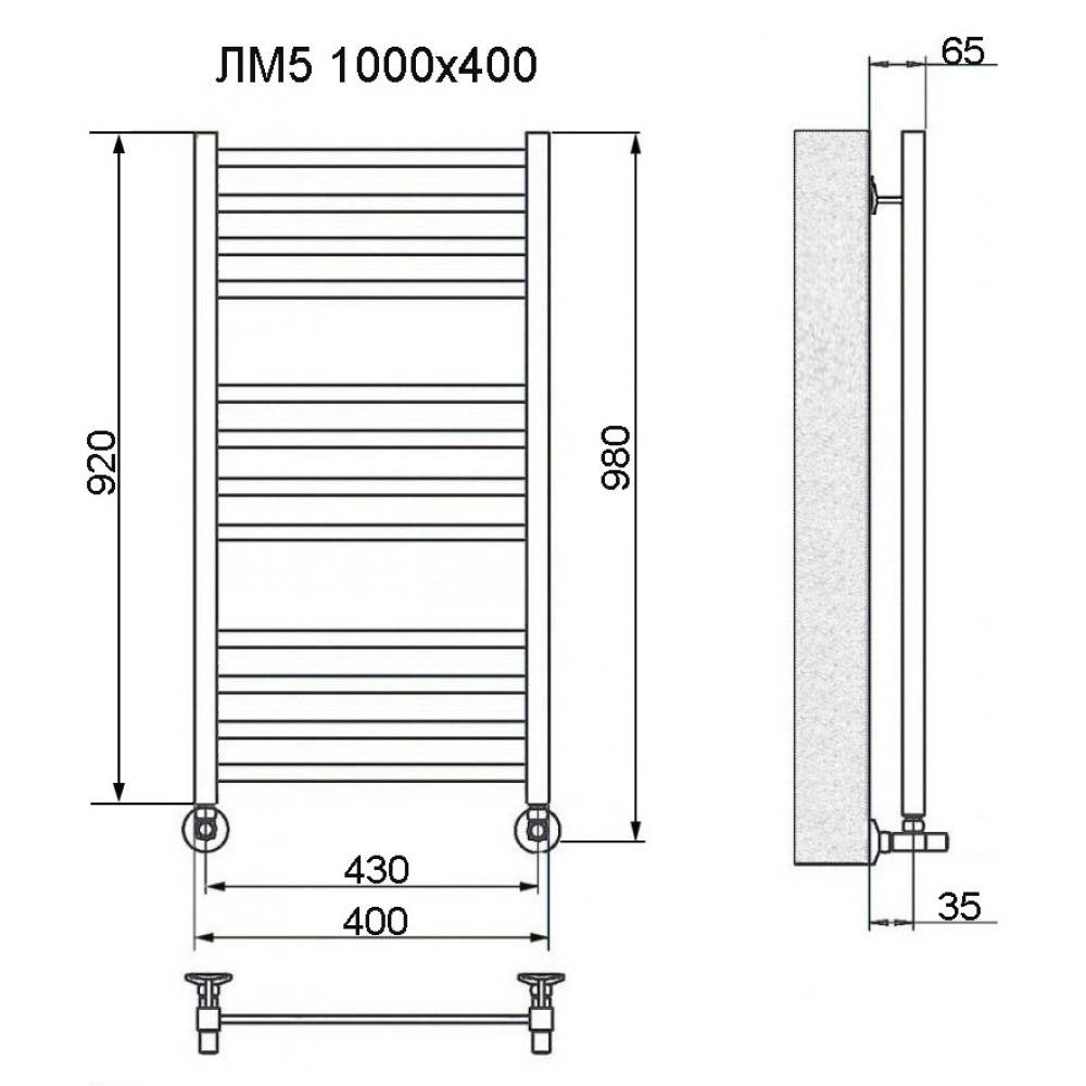 Полотенцесушитель водяной Ника Modern ЛМ 5 черный матовый RAL9005 Люкс  ЛМ 5 60/40 черн мат 