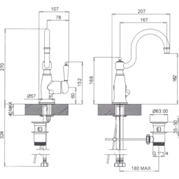 Смеситель для раковины Margaroli Classica RU1001AA01BR, с донным клапаном, бронза
