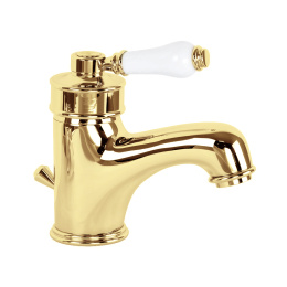 Фото Migliore Ermitage 18629 Смеситель для раковины, ручка сверху белая, золото