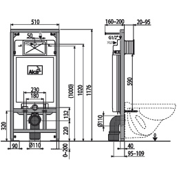 Инсталляция Alcaplast с безободковым унитазом Vitra Sento 7748B003-0075, сиденье микролифт Vitra Sen