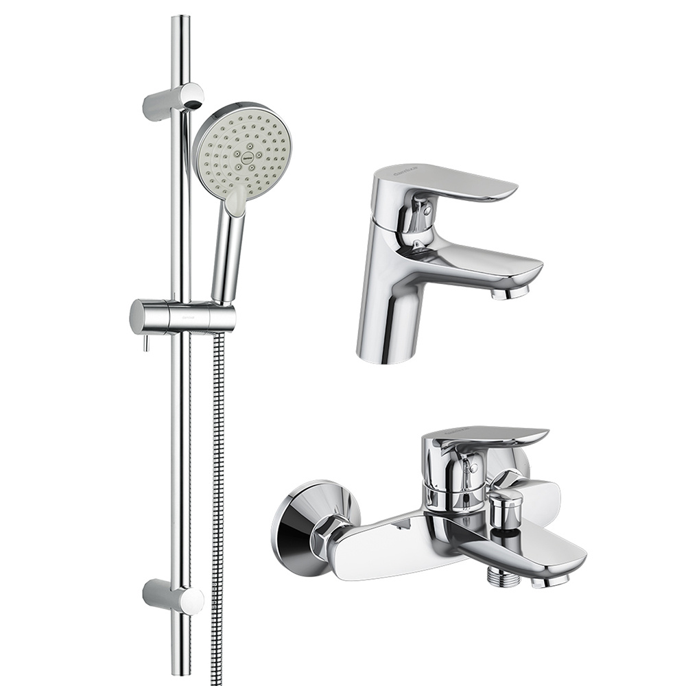 Фото RedBlu by Damixa 409007700 Origin Bit, набор 3 в 1: смес. д/умывальника, смес. для ванны/душа, душ. 