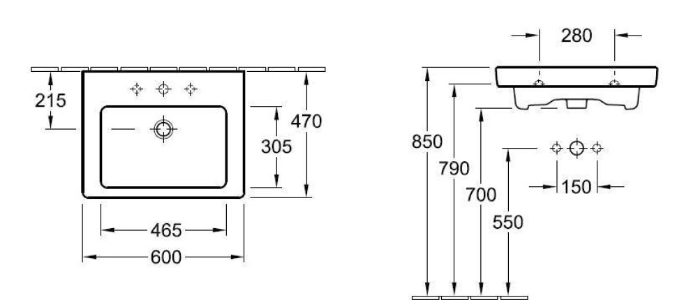 Раковина 7113 6G R2 VILLEROY&BOCH SUBWAY 2.0, 600х470 мм