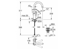 GROHE BauLoop 23891001 Смеситель для раковины с ограничителем температуры и нажимным донным клапаном