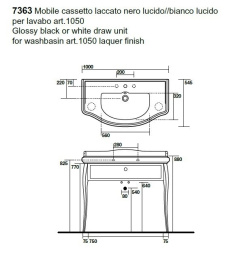 Kerasan Retro 7363K8 База 100см, под раковину 1050, цвет: белый глянц, ножки ( 736291): золото, р