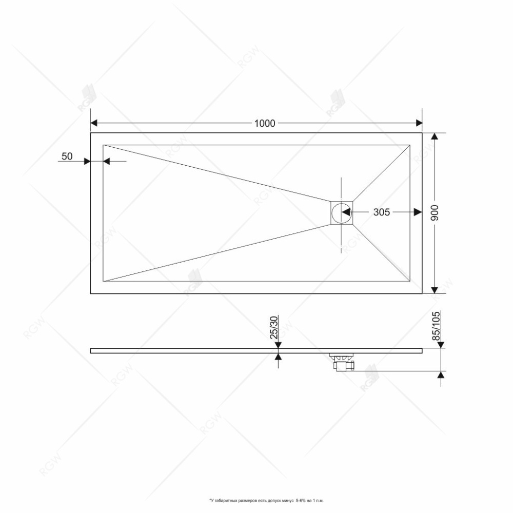 Душевой поддон RGW Stone Tray 16152910-02 прямоугольный