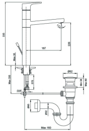 Фото Смеситель E.C.A Luna 102108974EX для раковины с удлиненным корпусом и донным клапаном