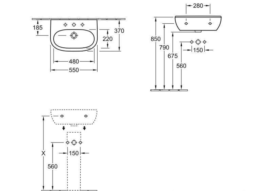 Раковина укороченная 51665501 VILLEROY&BOCH O'NOVO, 550х370 мм