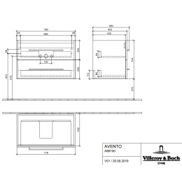 Villeroy Boch Avento A89100B1 Тумба под раковину 780х452 мм (серое стекло)