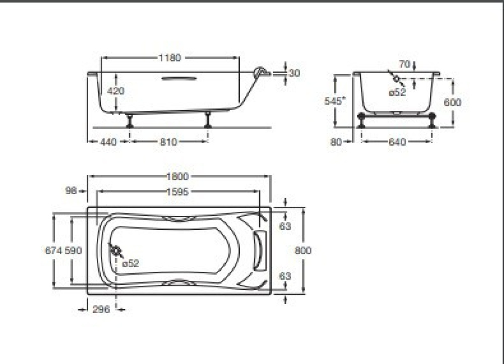 Акриловая ванна 180x80 Roca (ZRU9302782), прямоугольная