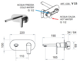 Фото Смеситель Remer для раковины RR V15 настенный встраив.