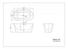 Акриловые ванны 140 см Акриловая ванна 140x68 BelBagno (BB306-1395), округлая