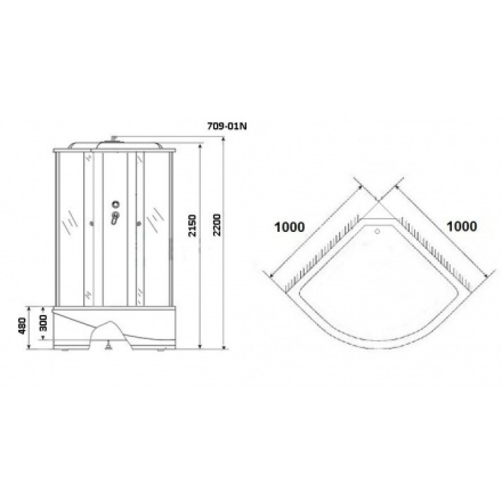Душевая кабина 100x100x220 Niagara (NG-709-01N) С гидромассажем, акрил, Поддон высокий