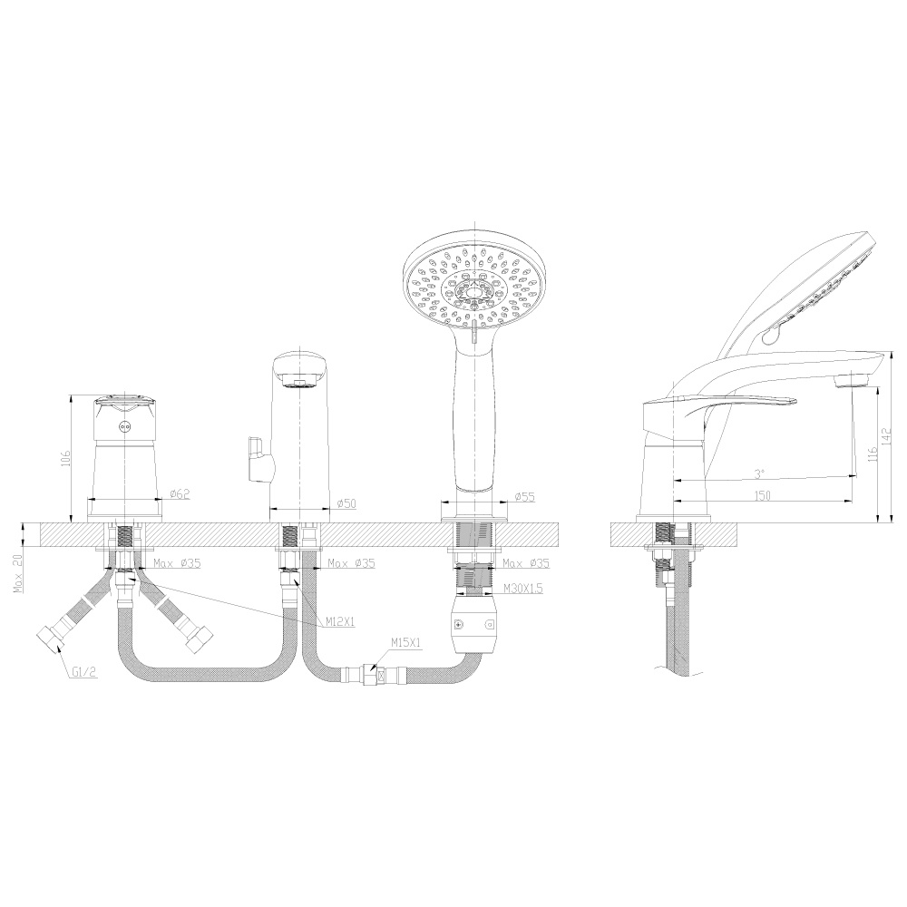 Фото Смеситель для ванны Rossinka T (T40-39)