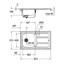 Grohe K400+ 31568SD0 Мойка для кухни из нержавейки 1 чаша с крылом