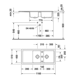 Мойка для кухни двойная 116*51 см Duravit Cassia 7513110800 (черный)