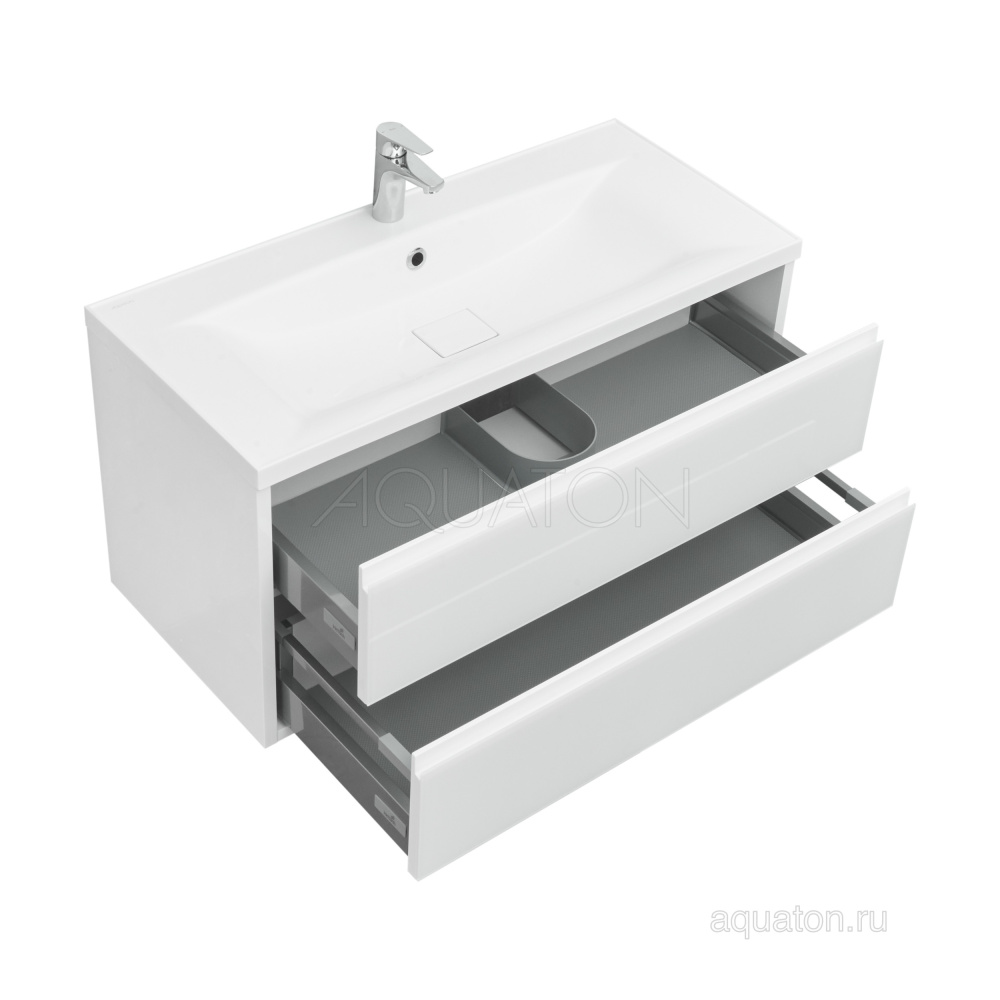 Тумба под раковину Aquaton Римини 100 белый глянец 1A232801RN010 NEW